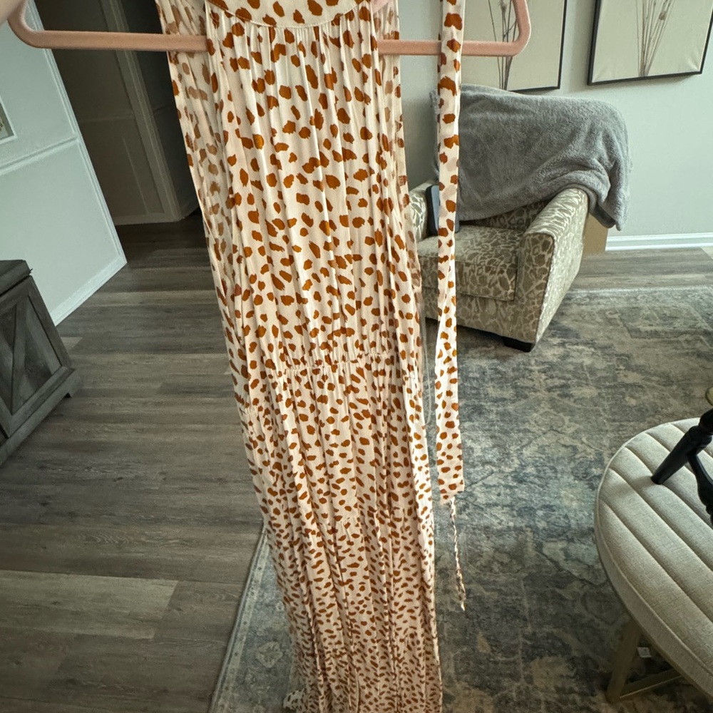 Brown and White Polka Dot Maxi Dress